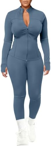 UOUA Womens Workout Set 2 Piece Outfit Bodycon Gym Tracksuit