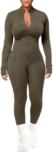 UOUA Womens Workout Set 2 Piece Outfit Bodycon Gym Tracksuit
