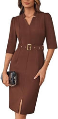 GRACE KARIN Women's Work Dress 3/4 Sleeve V Neck Bodycon Dress with Belt
