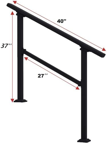 Hand Rails for Outdoor Steps，Stair Handrail & Indoor Stair Railing Kit，Railings for Outdoor Steps for Fence & Outdoor Steps (1, Black-Straight, 3 Step)
