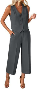 luvamia Vest Pant Suits for Women Dressy Wide Leg 2 Piece Sets Work Outfits