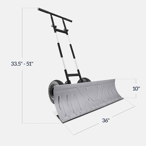 Best Choice Products 36in Galvanized Blade Heavy-Duty 2-Wheel Snow Pusher Hand Plow for Snow Removal w/Wheels, Adjustable Handle, Blade Angle - Silver
