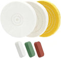 SCOTTCHEN 8inch Buffing Polishing Wheels 5/8" Arbor Hole,Soft/Fine/Medium for Bench Grinder-3PCS,with Buffing Polishing Cutting Compounds 7.4 Oz.Kit