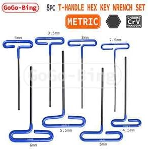 GogoBing Cushion Grip Hex T-Key Allen Wrench Metric Set- 8pc set Metric Sizes 2.5mm, 3mm, 3.5mm, 4mm, 4.5mm, 5mm, 5.5mm, 6mm, Blue.