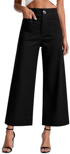 MOHHOM Women’s High Waisted Wide Leg Cropped Pants Stretchy Business Casual Work Pants with Pockets