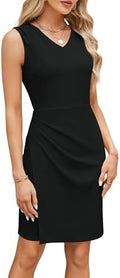 GRACE KARIN Women Wear to Work Sleeveless V-Neck Ruched Bodycon Wrap Office Party Cocktail Pencil Dresses