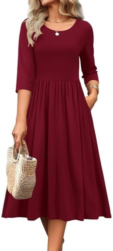 Zeagoo 3/4 Sleeve Women's Dress Casual Aline Summer Fall Midi Long Dresses