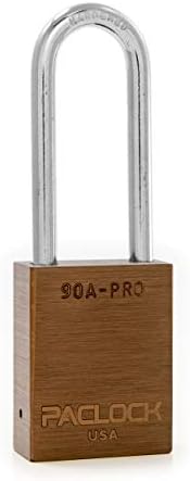 PACLOCK's 90A-PRO Padlock, 1/4" Diameter Hard. Steel Shackle, 2-1/2" Tall, High Performance 7-Pin Cylinder w/ 1 Key, Keyed Alike, Brown