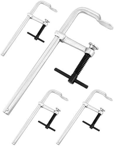 QWORK 8" Heavy Duty F Clamp, 4 Pack Drop-forged Bar Clamp, 2-1/4 Inch Throat Depth, Professional Forging Jaws, Rail, Spindle and Handle