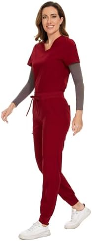 COZYFIT Scrubs for Women Set - Stretch V-Neck & Jogger Pant with 9 Pockets