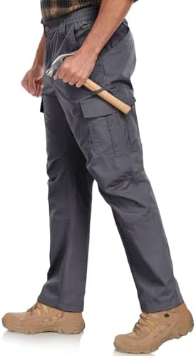 Mens Cargo Work Pants Durable Ripstop Tactical Pants with 7 Pockets Outdoor Water Resistant Hiking Woking Construction Pants