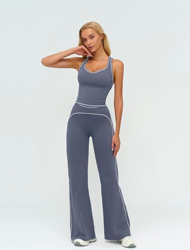ABOCIW Two Piece Workout Sets for Women Racerback Tank Top Matching High Waist Wide Leg Yoga Pants Pilates Outfits