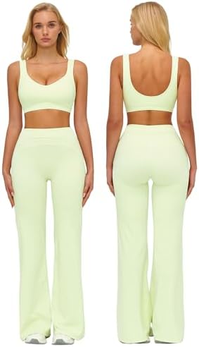 ABOCIW Two Piece Workout Sets for Women Racerback Tank Top Matching High Waist Wide Leg Yoga Pants Pilates Outfits