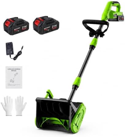 14" Cordless Snow Shovel w/ 2 Batteries, 830W Electric Snow Blower