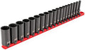 TEKTON 3/8 Inch Drive Impact Socket Set, 19-Piece | SID91115 | (6 - 24 mm), Deep, 12-Point, Socket Rail