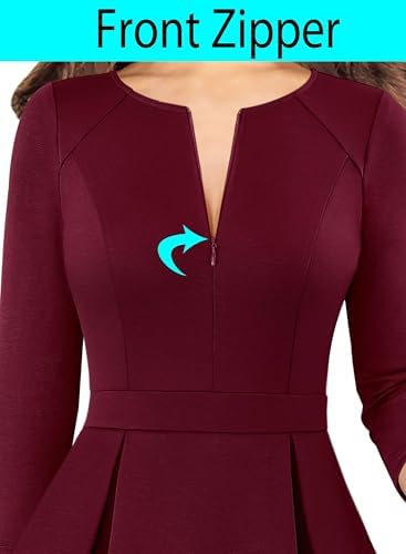 VFSHOW Womens Work Business Office Front Zipper Peplum Church Sheath Dress
