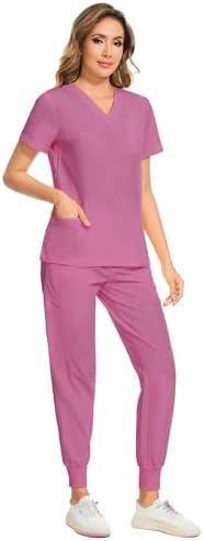 COZYFIT Scrubs for Women Set - Stretch V-Neck & Jogger Pant with 9 Pockets