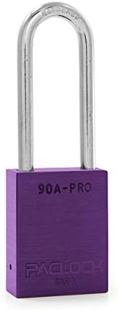 PACLOCK's 90A-PRO Padlock, 1/4" Diameter Hard. Steel Shackle, 2-1/2" Tall, High Performance 7-Pin Cylinder w/ 1 Key, Keyed Alike, Purple