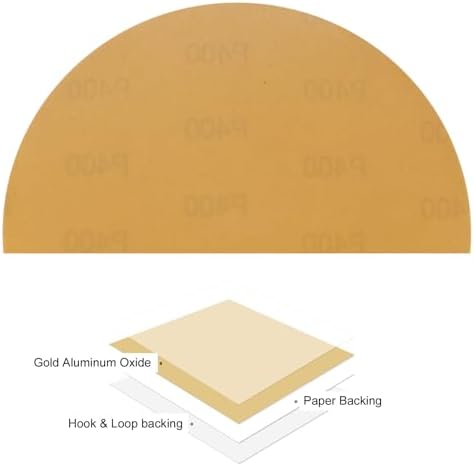 50pcs No Hole Sanding Discs- [ 8 Inch 400 Grit ] Round Hook and Loop Grip Sanding Pads Sheet Sandpaper for Automotive Woodworking Metal Polishing Use| Gold, Aluminum Oxide