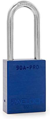 PACLOCK's 90A-PRO Padlock, 1/4" Diameter Hard. Steel Shackle, 2" Tall, High Performance 7-Pin Cylinder w/ 1 Key, Keyed Differently, Blue