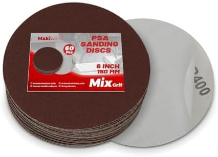 60 PCS 6 Inch PSA Sanding Discs, Assorted 60–400 Grit Aluminum Oxide Self Adhesive Sandpaper Discs for DA Sander, Automotive Paint Sanding, Woodworking & Metal Surface Prep