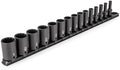 TEKTON 3/8 Inch Drive Impact Socket Set, 15-Piece | SID91120 | (1/4 - 1 in.), Semi-Deep, 12-Point, Socket Rail