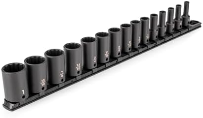 TEKTON 3/8 Inch Drive Impact Socket Set, 15-Piece | SID91120 | (1/4 - 1 in.), Semi-Deep, 12-Point, Socket Rail