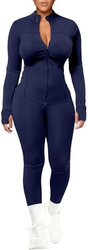 UOUA Womens Workout Set 2 Piece Outfit Bodycon Gym Tracksuit