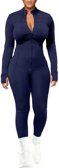 UOUA Womens Workout Set 2 Piece Outfit Bodycon Gym Tracksuit
