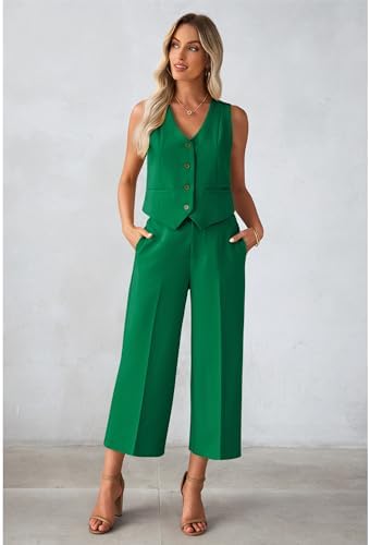 luvamia Vest Pant Suits for Women Dressy Wide Leg 2 Piece Sets Work Outfits