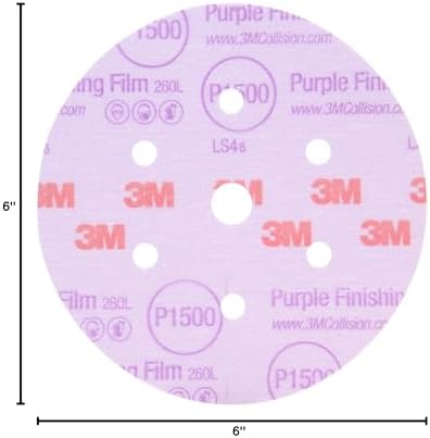 3M Hookit Purple Finishing Film Abrasive Disc, 260L, 30767, 6 in, P1500