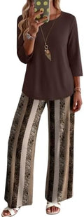 WIHOLL Two Piece Sets for Women Lounge 3/4 Length Sleeve Womens Tops Graphic Pants with Pockets Summer Outfits 2026