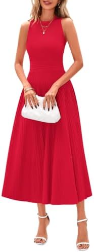PRETTYGARDEN Women's Summer Pleated Midi Work Dress