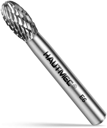 HAUTMEC Tungsten Carbide Rotary Burr Bit YG6, 1/4" Shank Double Cut Die Grinder Bit, Low Vibration Precision Rotary File for Metal Grinding, Engraving & Deburring (6MM Oval), HT0451