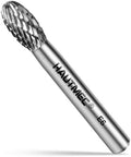 HAUTMEC Tungsten Carbide Rotary Burr Bit YG6, 1/4" Shank Double Cut Die Grinder Bit, Low Vibration Precision Rotary File for Metal Grinding, Engraving & Deburring (6MM Oval), HT0451