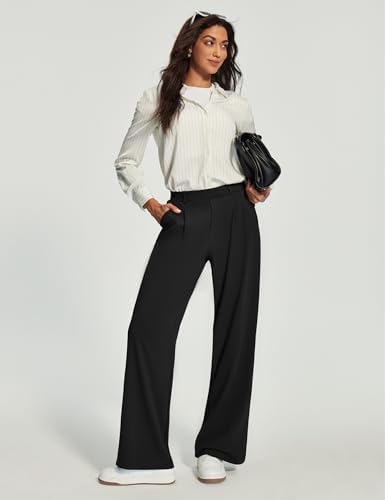Heathyoga Womens Dress Pants Pull On Stretchy Work Pants Wide Leg Trousers