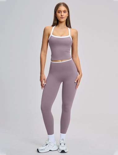 QBGJTD Womens Workout Sets Two Piece Cross Back Tank Top Matching High Waist Leggings Sets Gym Outfits Work Out Clothes