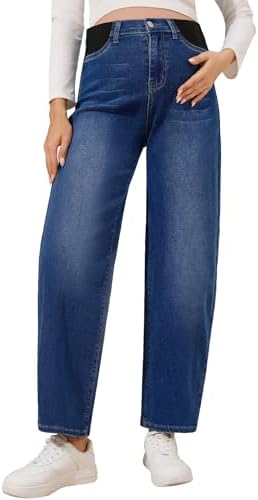 fitglam Women's Maternity Jeans Straight Leg Relaxed Fit Over Belly Pregnancy Denim Work Pants Maternity Clothes with Pockets