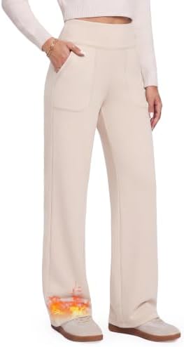 GAYHAY Fleece Lined Wide Leg Pants for Women, High-Waisted with Pockets