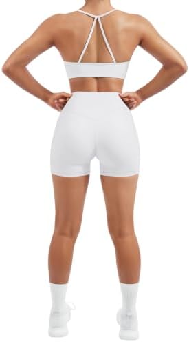 SUUKSESS Women 2 Piece Workout Sets Padded Halter Sports Bras High Waisted Biker Shorts with Pockets