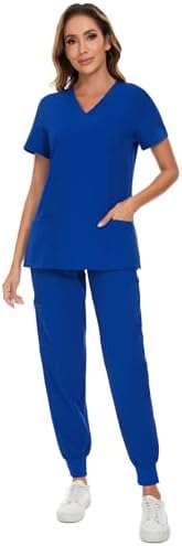 COZYFIT Scrubs for Women Set - Stretch V-Neck & Jogger Pant with 9 Pockets