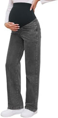 fitglam Women's Maternity Jeans Straight Leg Relaxed Fit Over Belly Pregnancy Denim Work Pants Maternity Clothes with Pockets