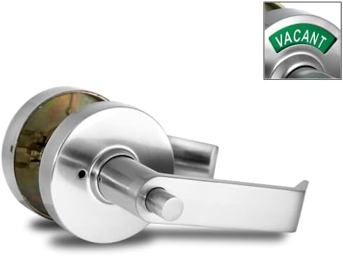 VIZILOK ADA Compliant, Single Egress Indicator Privacy Lock C5FS-L Durable ANSI Grade 2 Comp Commercial Non Reversible LeftHanded in-Use or Vacant Push Button Lever - Satin Chrome