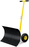 VINGLI Snow Pusher Shovel with Wheels, 29" Adjustable Ergonomic T-Handle Snow Plow for Driveway, Heavy Duty Wheeled Rolling Shovels for Snow Removal, Angle Adjustable (Black & Yellow)