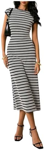 SOLY HUX Women's Striped Midi Dress Casual Work Knit Bodycon Summer Dresses