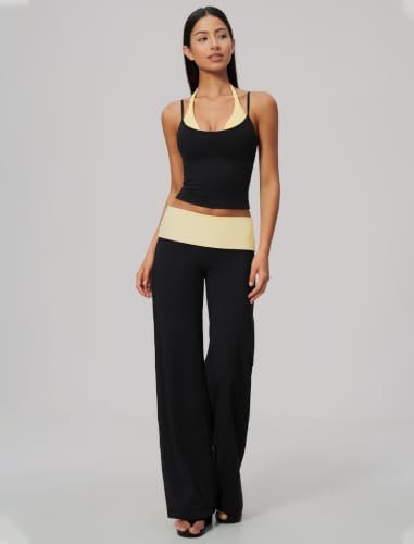 QBGJTD Womens Workout Sets Two Piece Striped Tank Top Wide Leg Yoga Pants Yoga Pilates Outfits