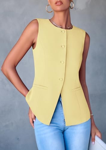 PRETTYGARDEN Women Tailored Suit Vest Business Casual Tops