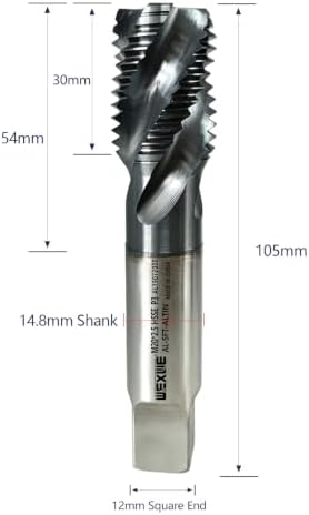 Tools M20 x 2.5 AlTiN Coating Spiral Flute Thread Tap, Metric Machine Threading Tap High Speed Steel Cobalt(HSSCo), Round Shank with Square End, H2 Tolerance, 1PC