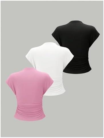 OYOANGLE Women's 3 Pack Business Casual Outfits Mock Neck Ribbed Tank Tops