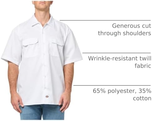 Dickies Men’s Short Sleeve Work Shirt – Durable Twill Button Down Shirts for Men, Lightweight Uniform for Daily Wear